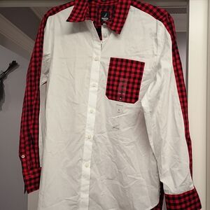 Nautica Men's Size S Red and Black Checkered White Long sleeve Shirt NWT